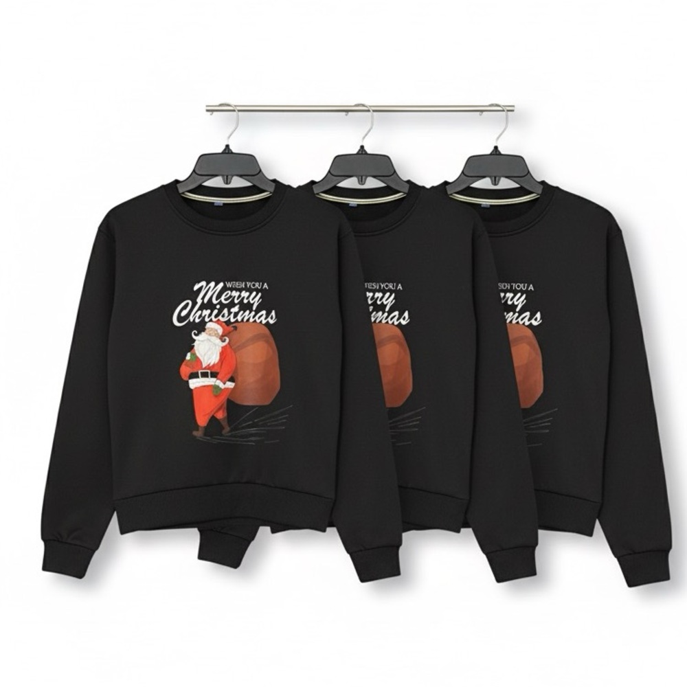 Black Christmas Sweater with Santa Design.     ( 1 Xs ) (1 S ) (1 XL )